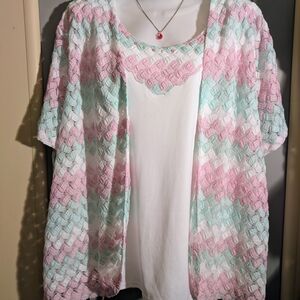 Alfred Dunner Pink and Mint Layered Top